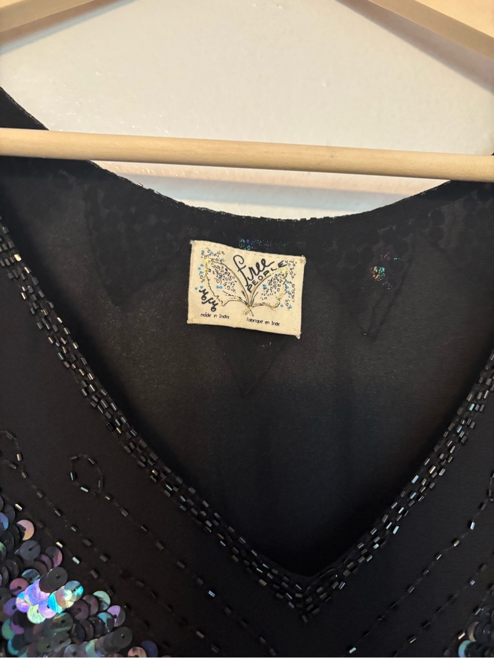 Free People Black Sequin Butterfly Top - Women's Statement Tee - Picture 3 of 8